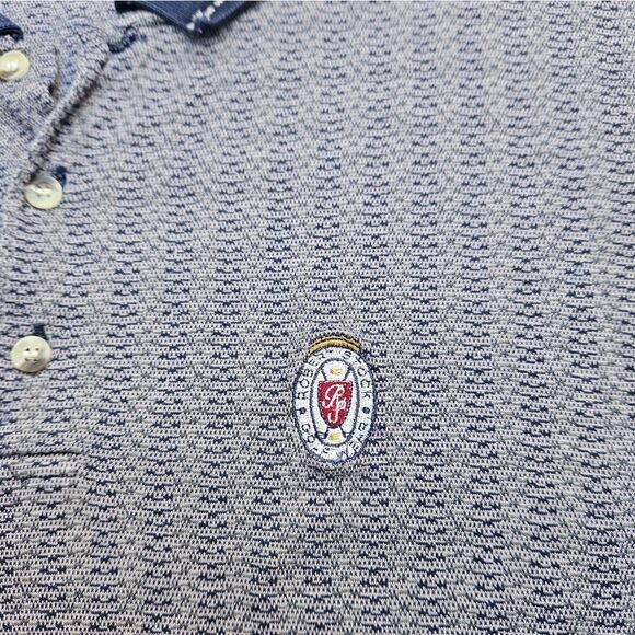 Robert Stock Golf Wear Blue and Beige Striped Polo Short Sleeve Shirt - Picture 4 of 7
